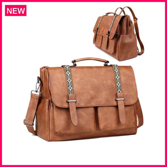 Handbags - Large Leather Messenger Bag Convertible Backpack Laptop Briefcase Multi Pocket